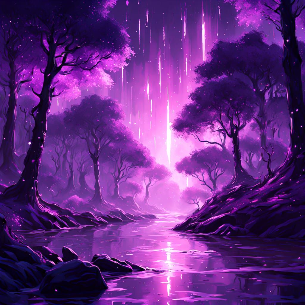 Ethereal Alien Forest at Dusk in Vibrant Purple