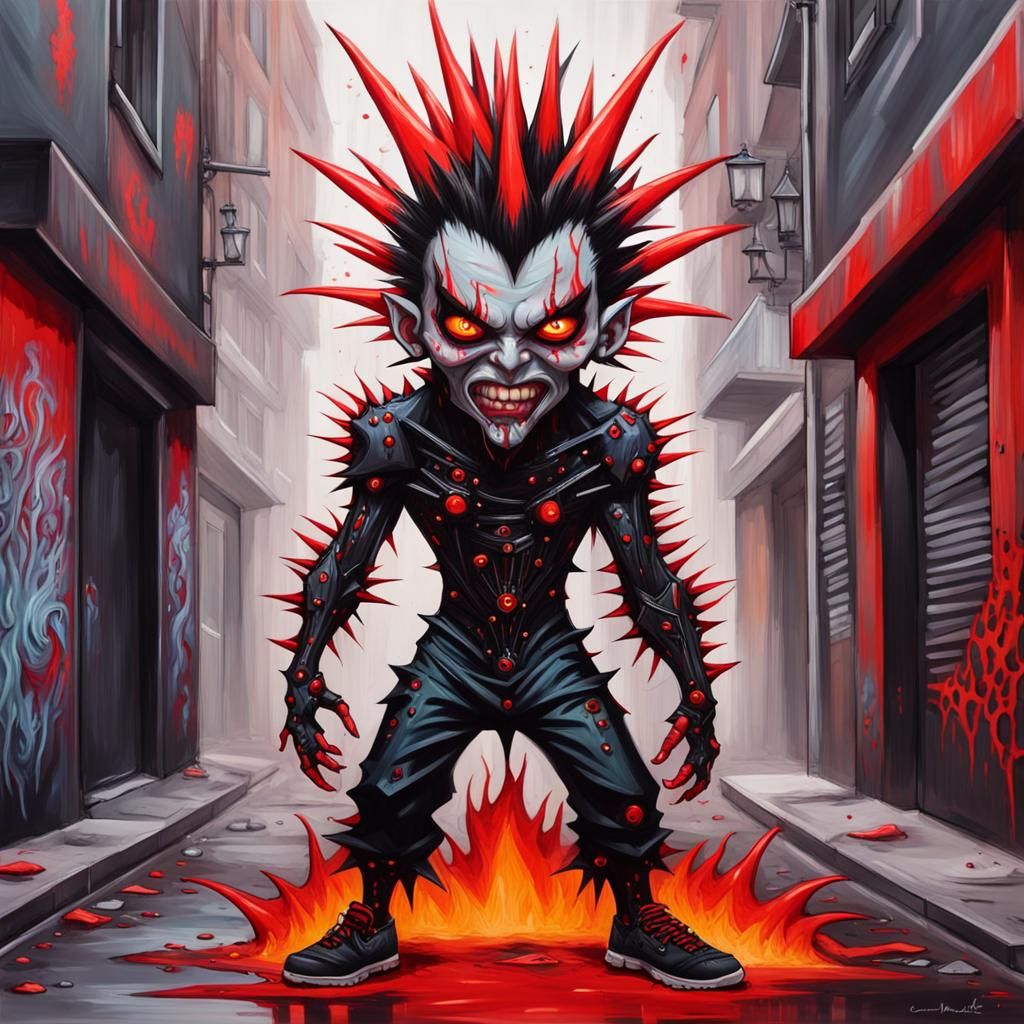 Cybernetic Demon Portrait in Graffiti Art Style