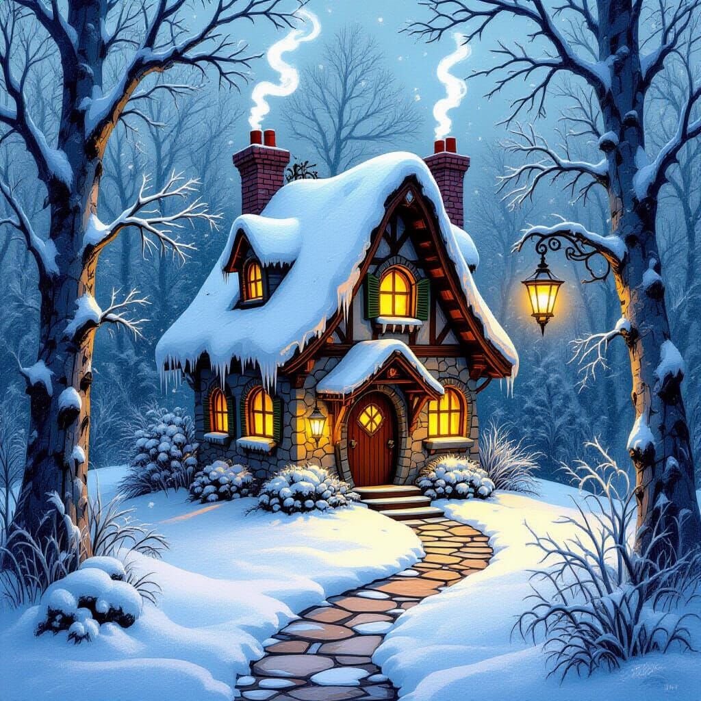 Enchanted Fairy House in Winter Wonderland Art