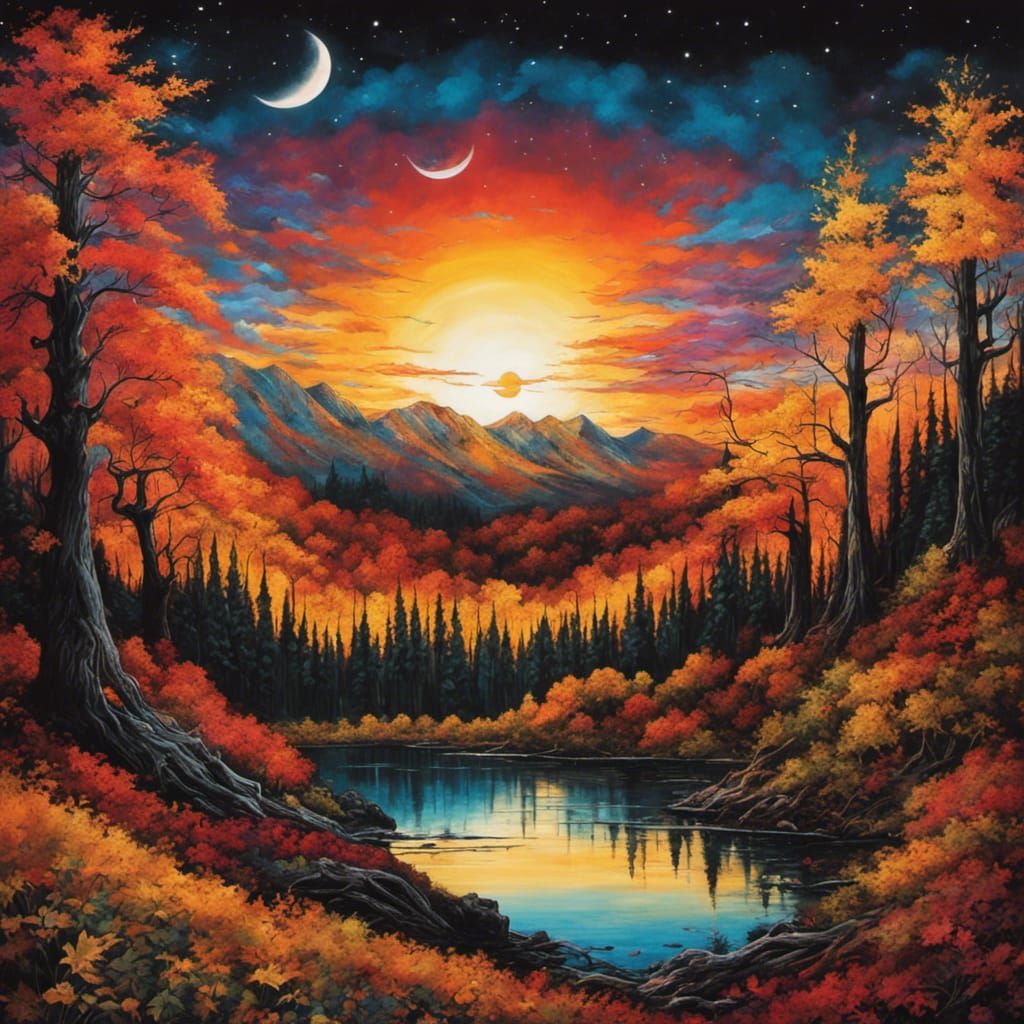 Gothic Bonfire Forest in Tim Burton Style