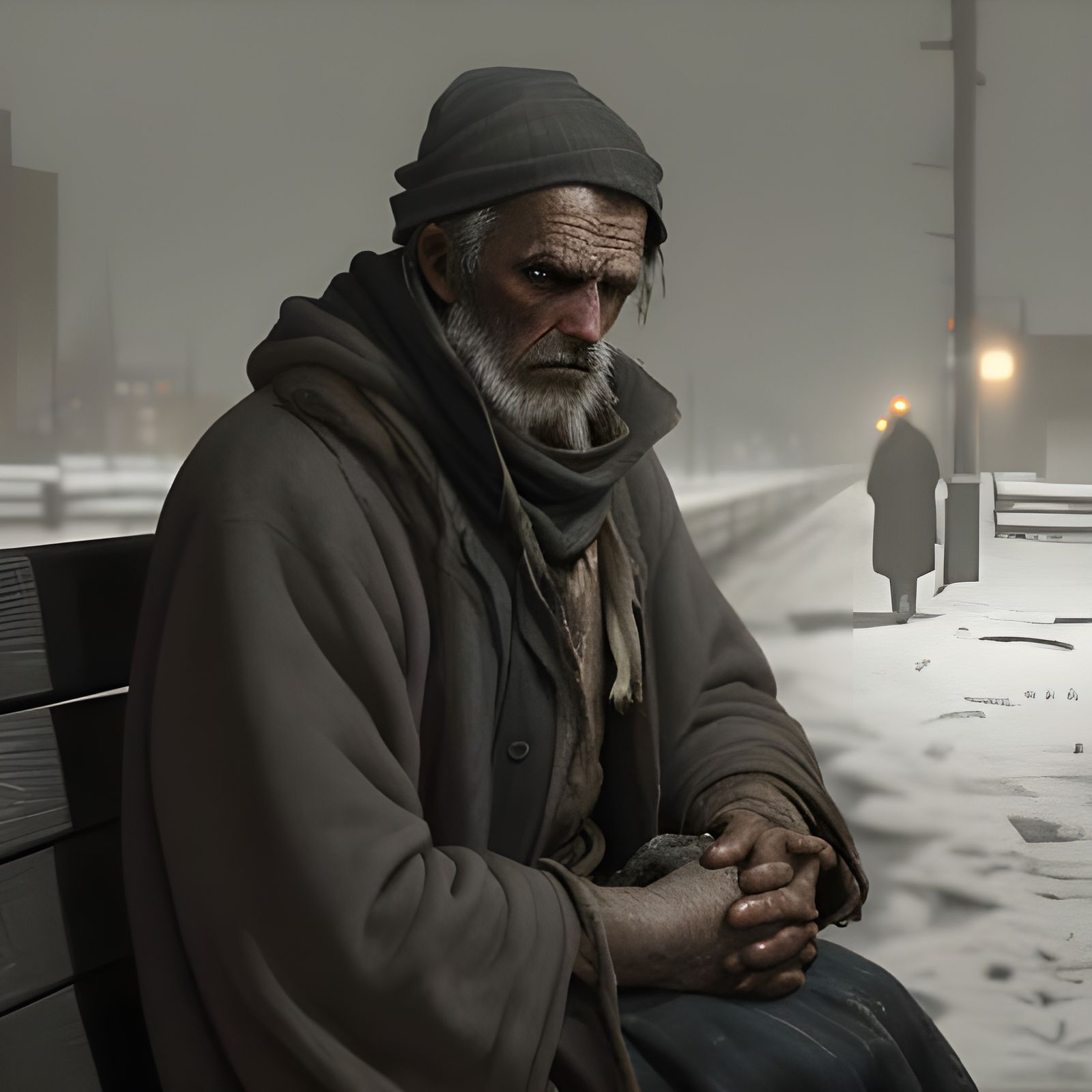 A Desperate Soul Waits in the Frigid 1905 Train Station