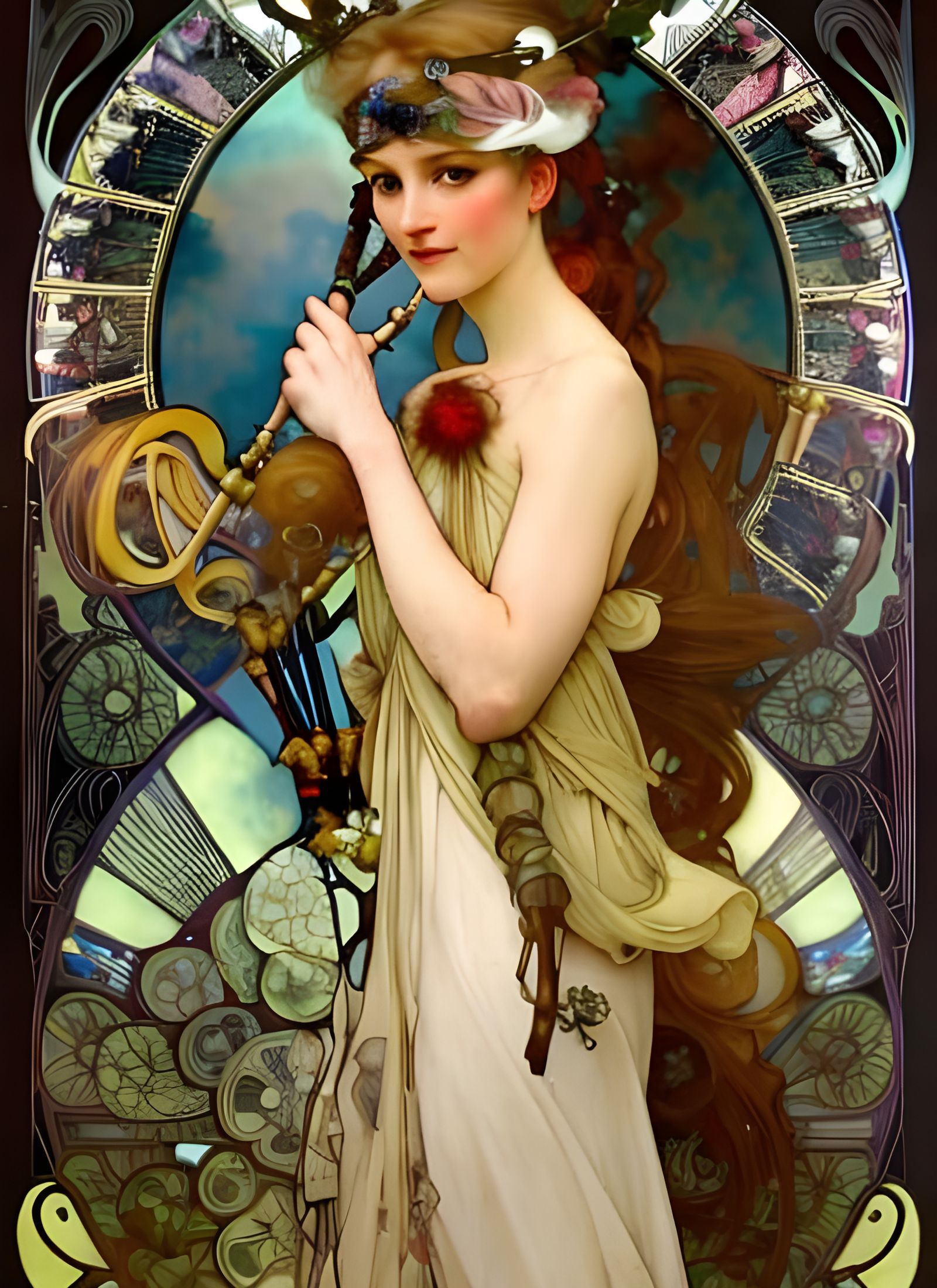 Goddess Surrounded by Eleven Pipers, Matte Painting