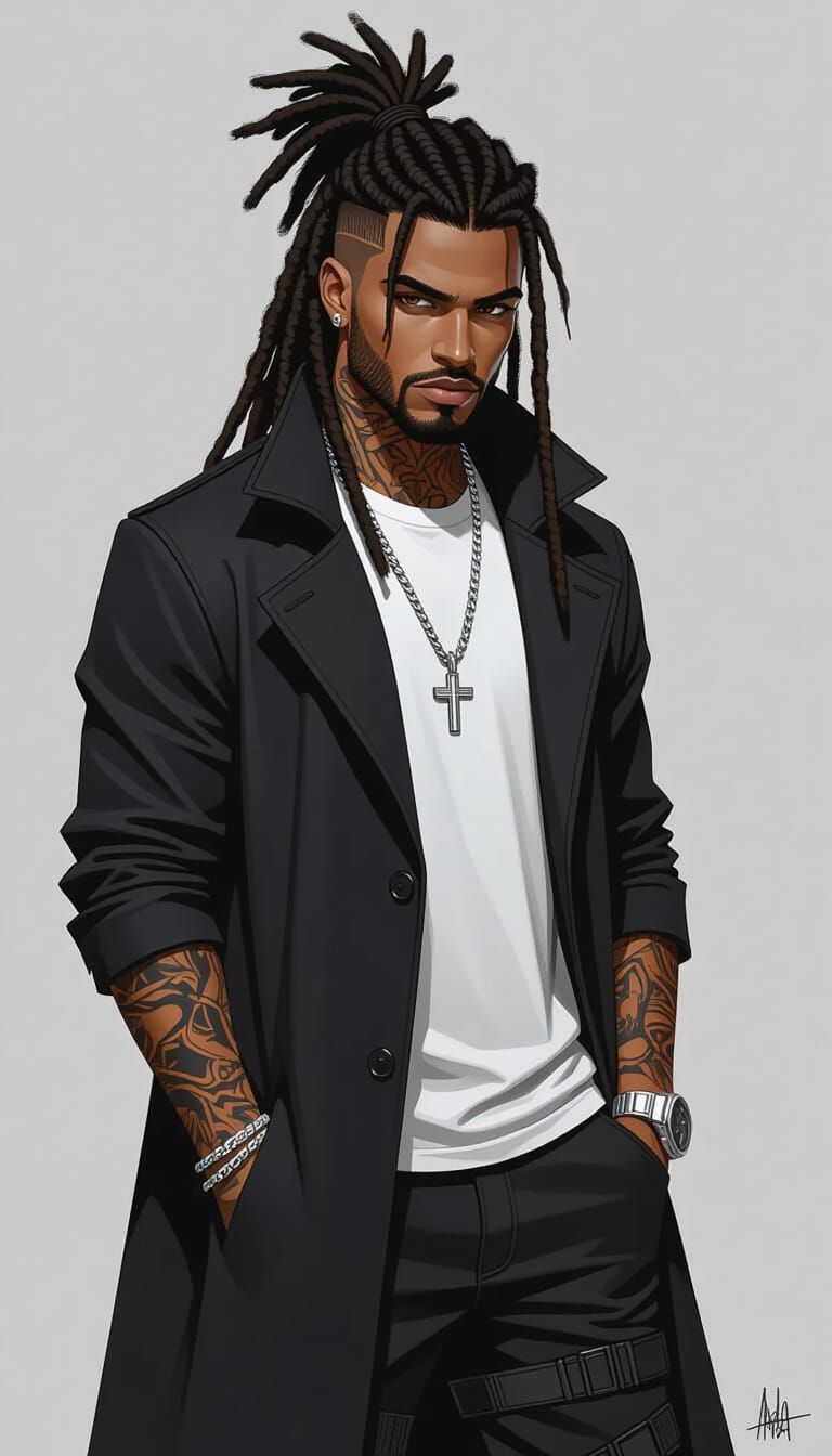 Man with Dreadlocks in Dark Sci-Fi Fantasy Style