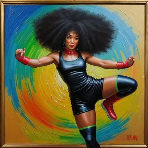 Expressionist Oil Painting: Kung Fu Black Woman