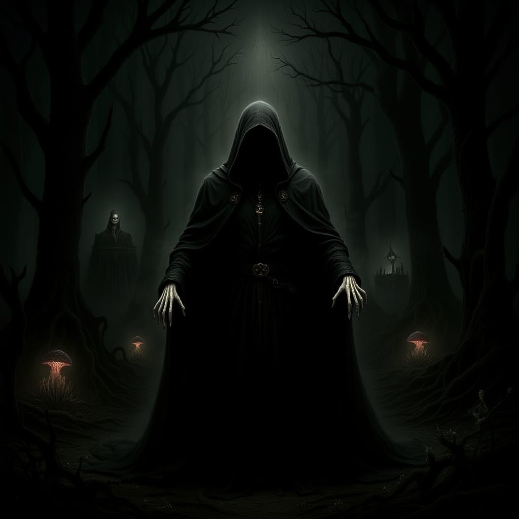 Spectral Sorcerer Emerges from Enchanted Forest Mist