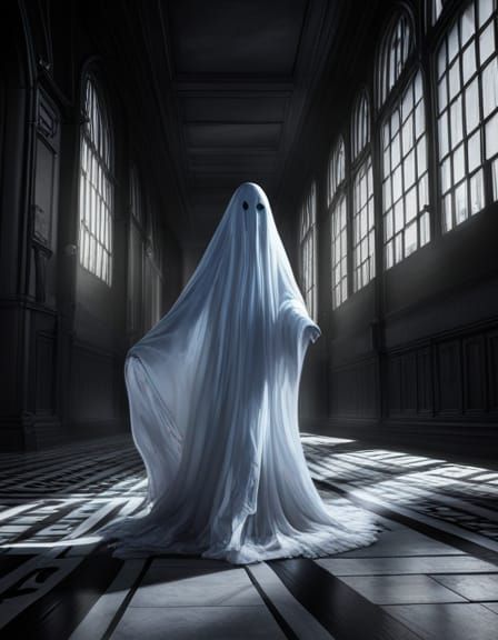 Sheet Ghost in Hallway: Dark Fantasy Concept Art