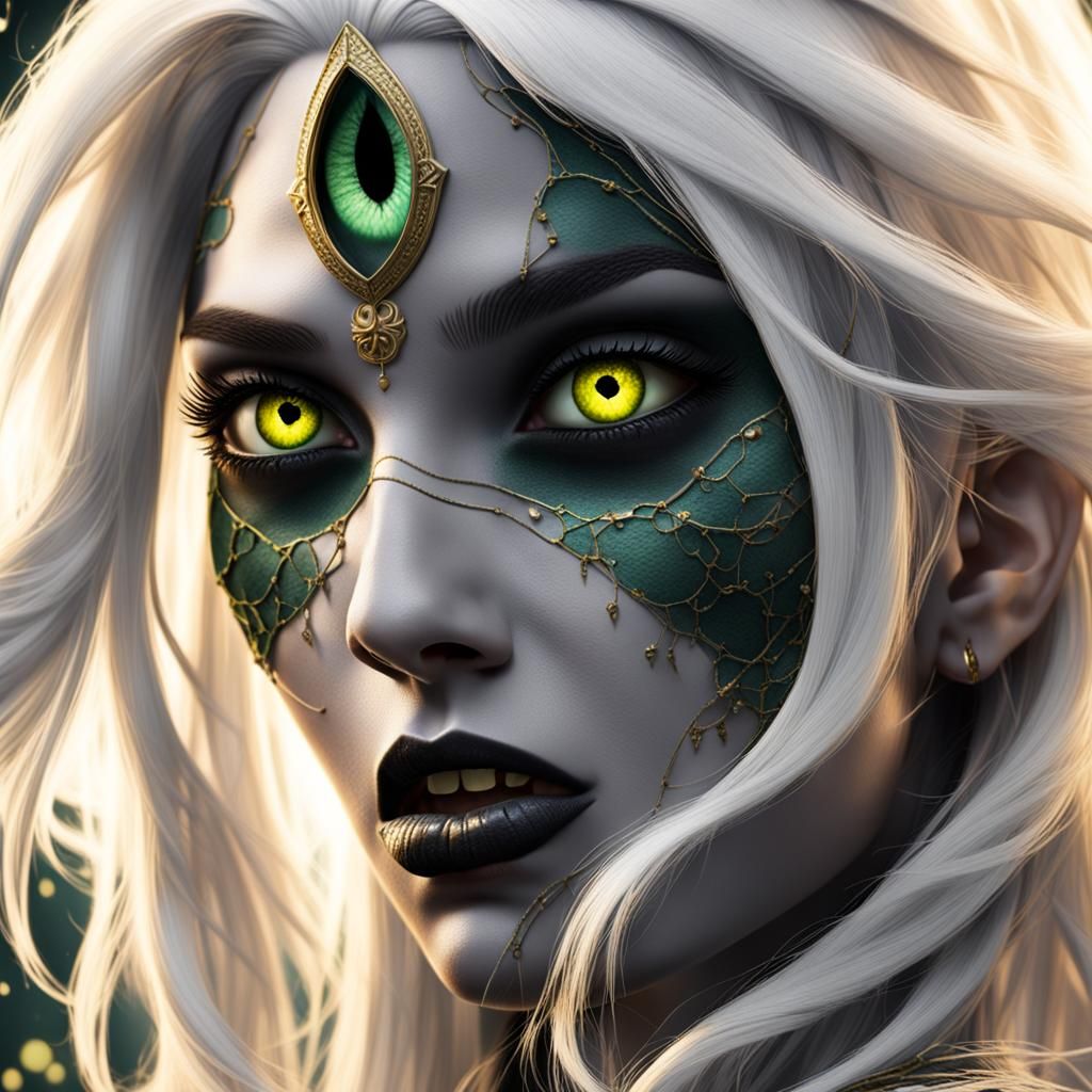 Pale Woman with Three Eyes and Open Third Eye