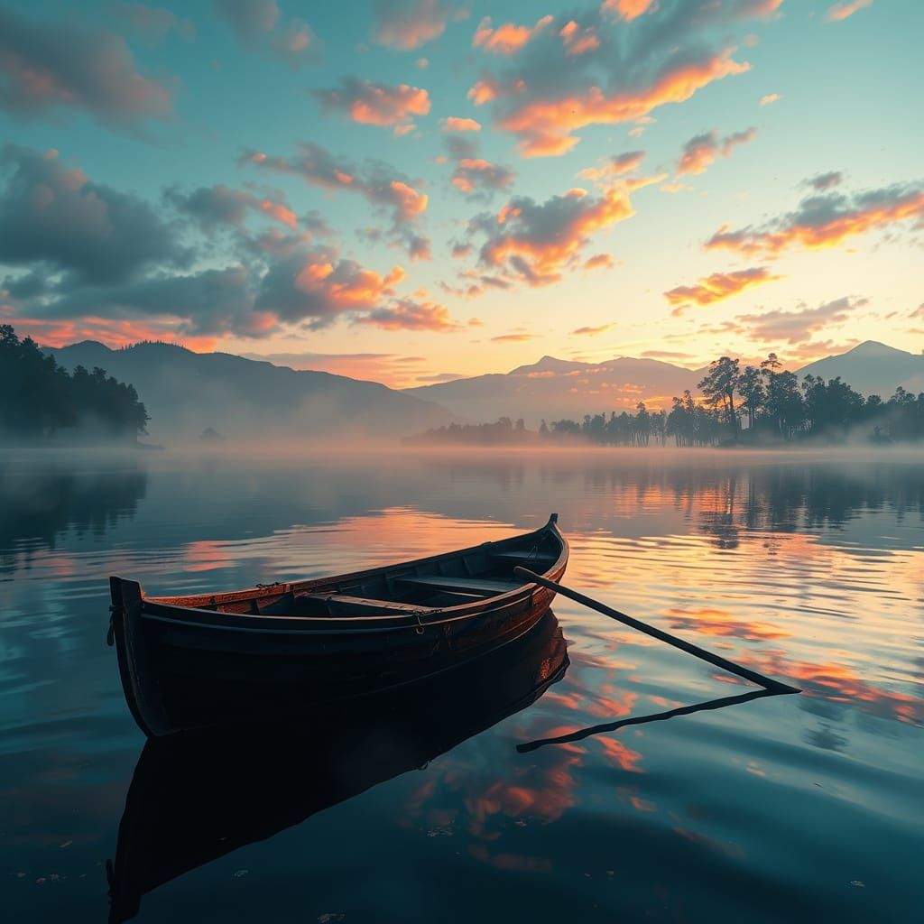 Rowboat at Twilight: Hyperdetailed Concept Art