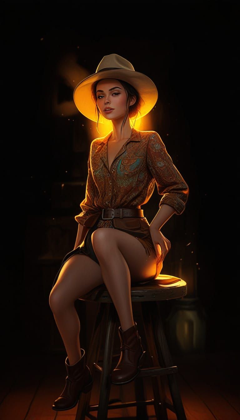 Vibrant Western Saloon Scene in Airbrush Style
