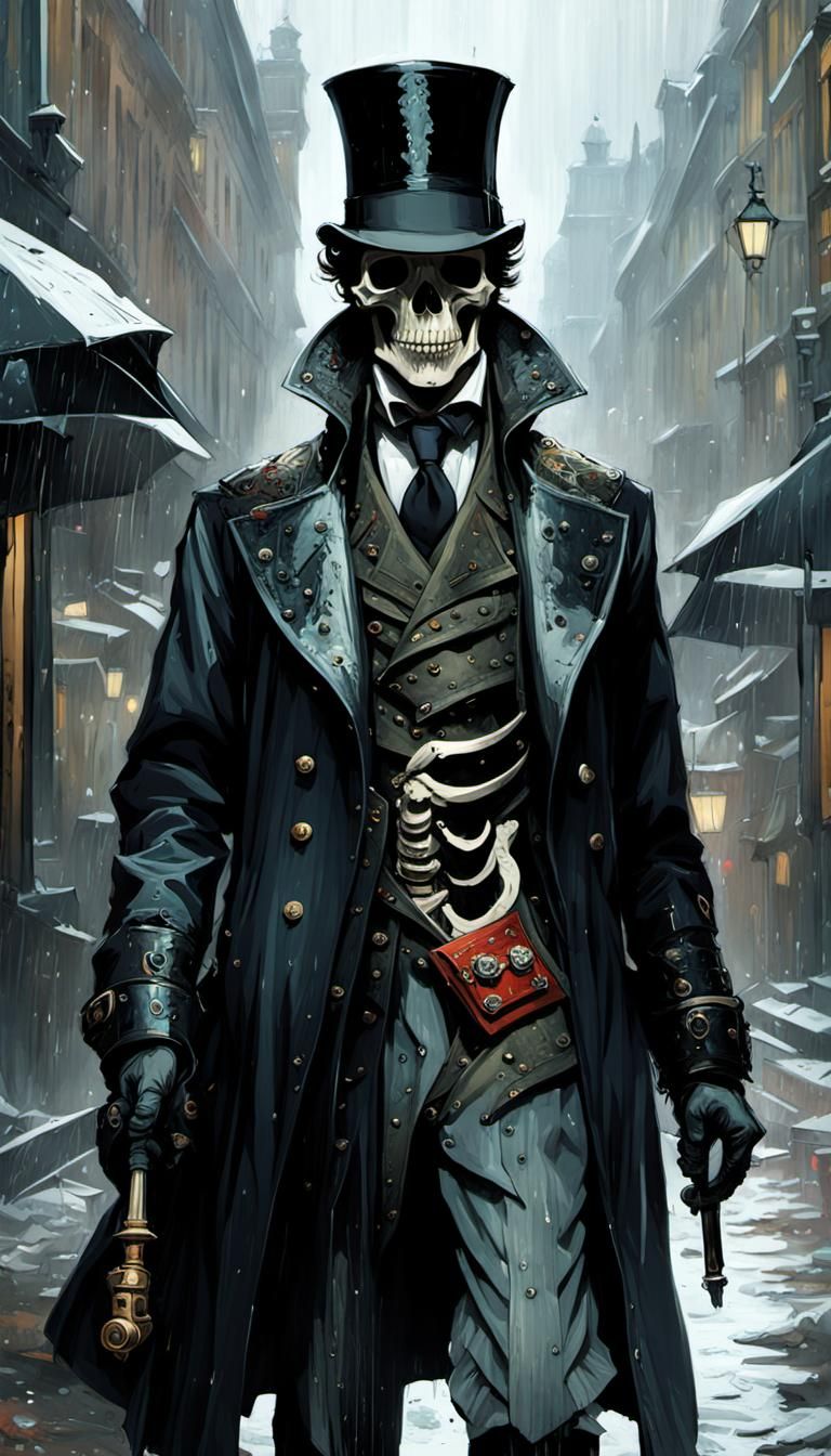 Skeleton Sherlock Holmes in Noir Street Scene
