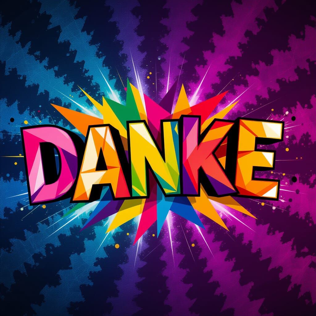 Explosive "Danke" Letters in Cubist Style