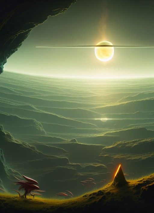 Surreal Saturn Landscape in Science Fiction Style
