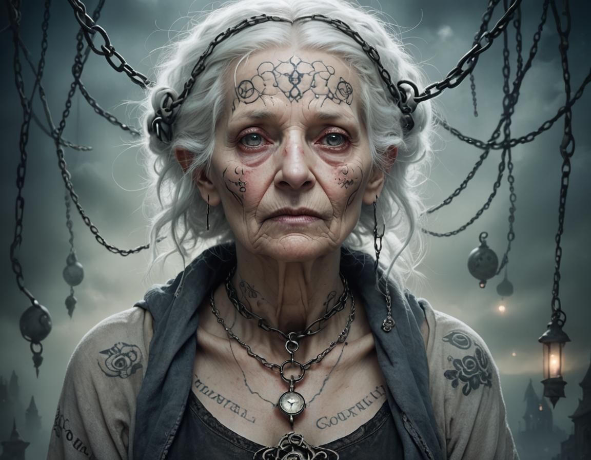 Cosmic Tattoo Woman in Surreal Digital Painting