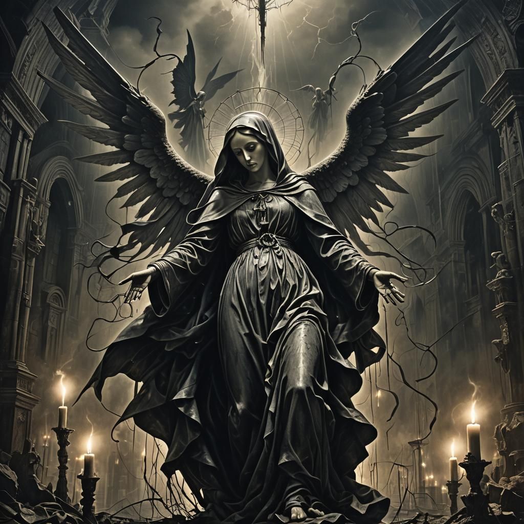 Dark Surrealism: Virgin Mary and Angel Gabriel