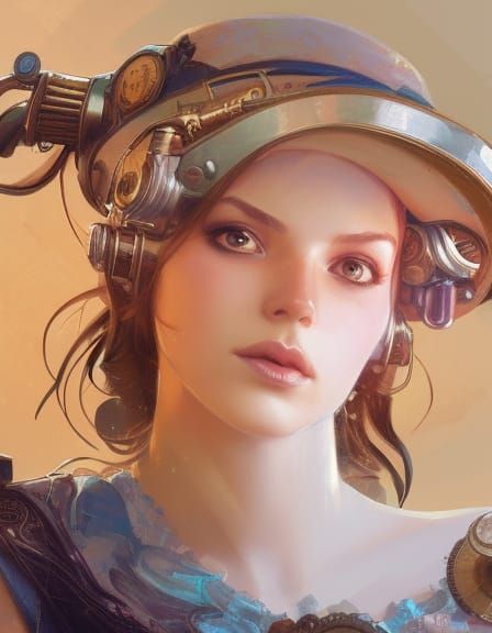 Steampunk Girl Portrait in Hyperdetailed Splash Art