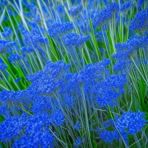 Hyperrealistic Blue Flower Field in Sharp Focus