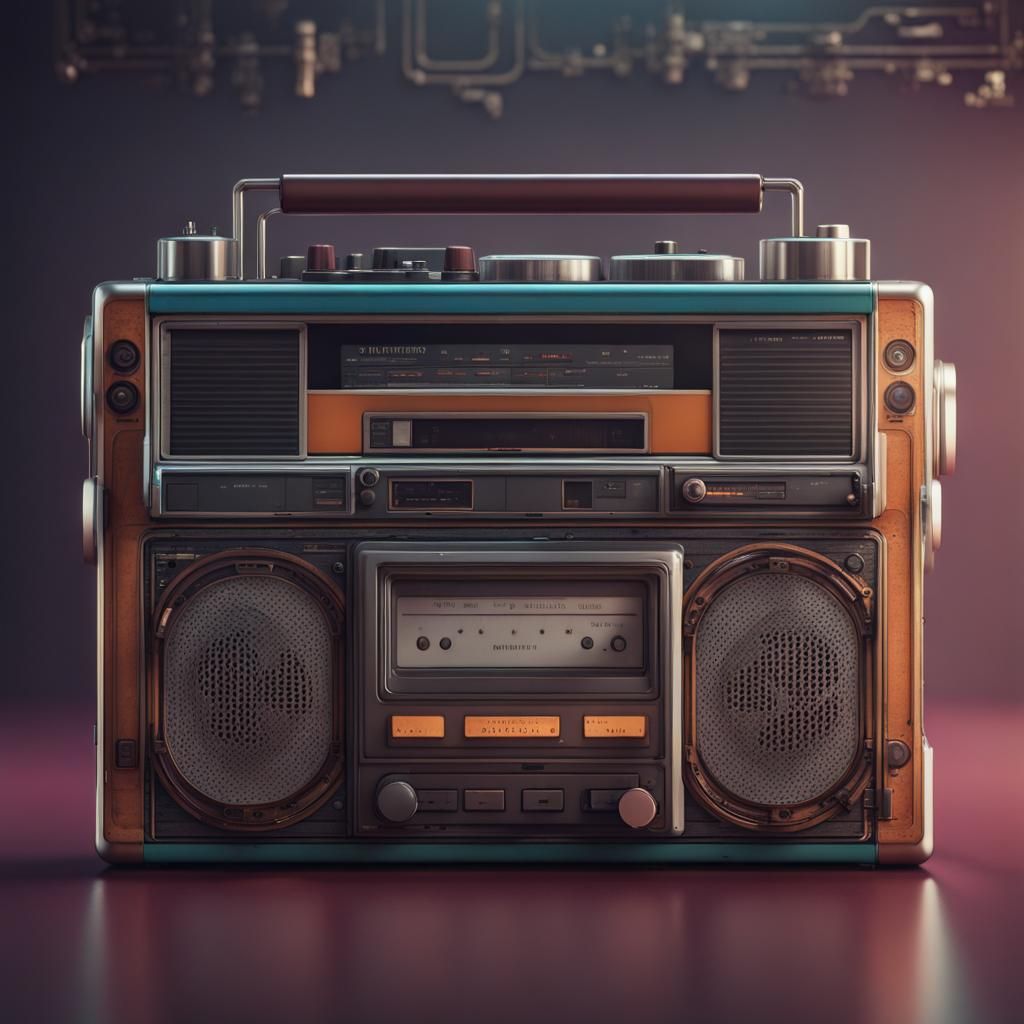 Cassette Player with Modern Tech: Detailed Matte Painting