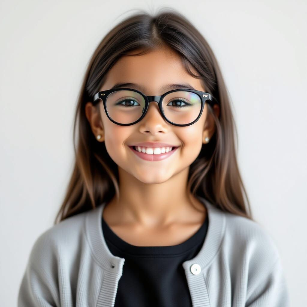 Girl with Black Hair and Glasses in Everyday Clothing