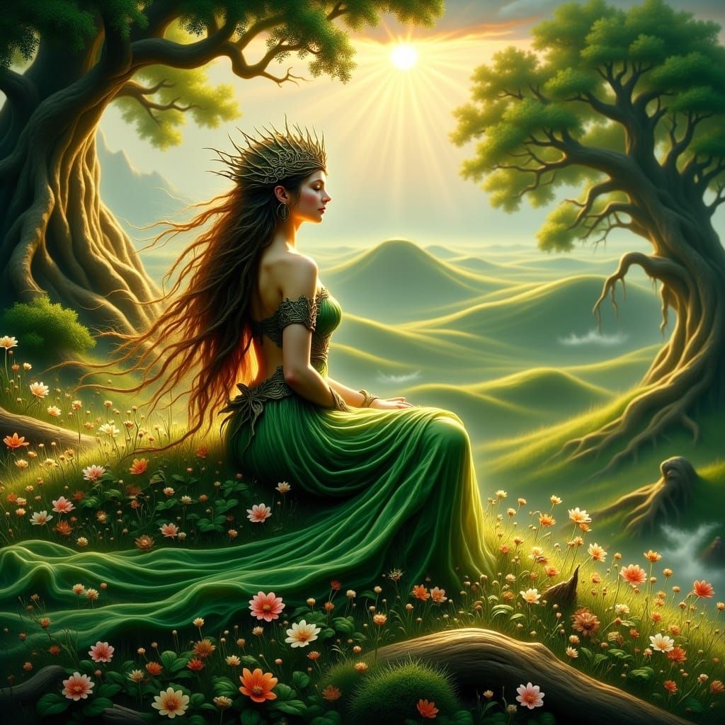 Ethereal Celtic Fairy in Emerald Irish Landscape