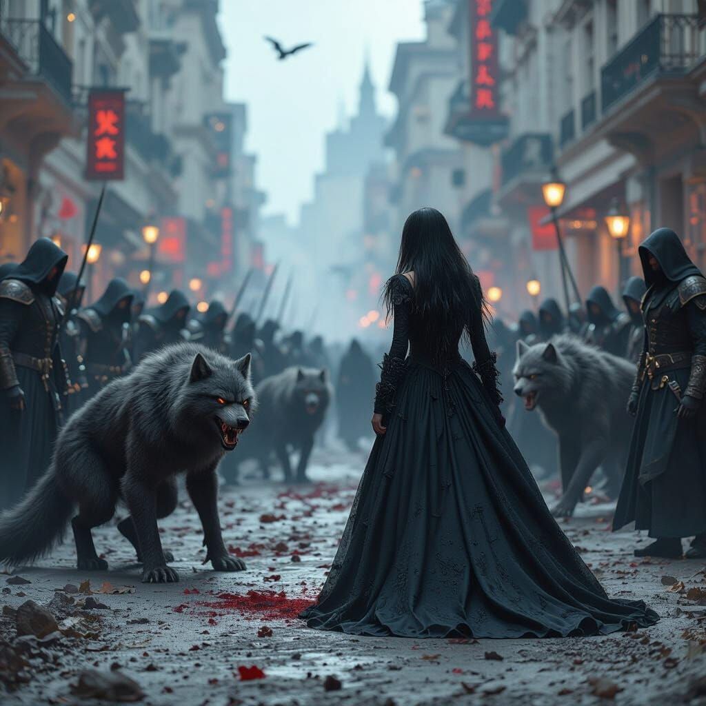 Vampire Battle Against Werewolves In Fantasy City