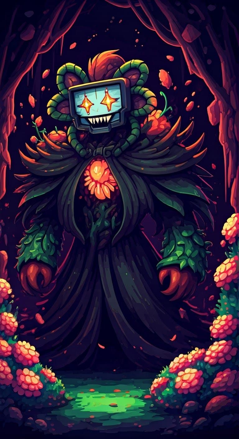 Omega Flowey in Pixel Art Style Ready for Battle