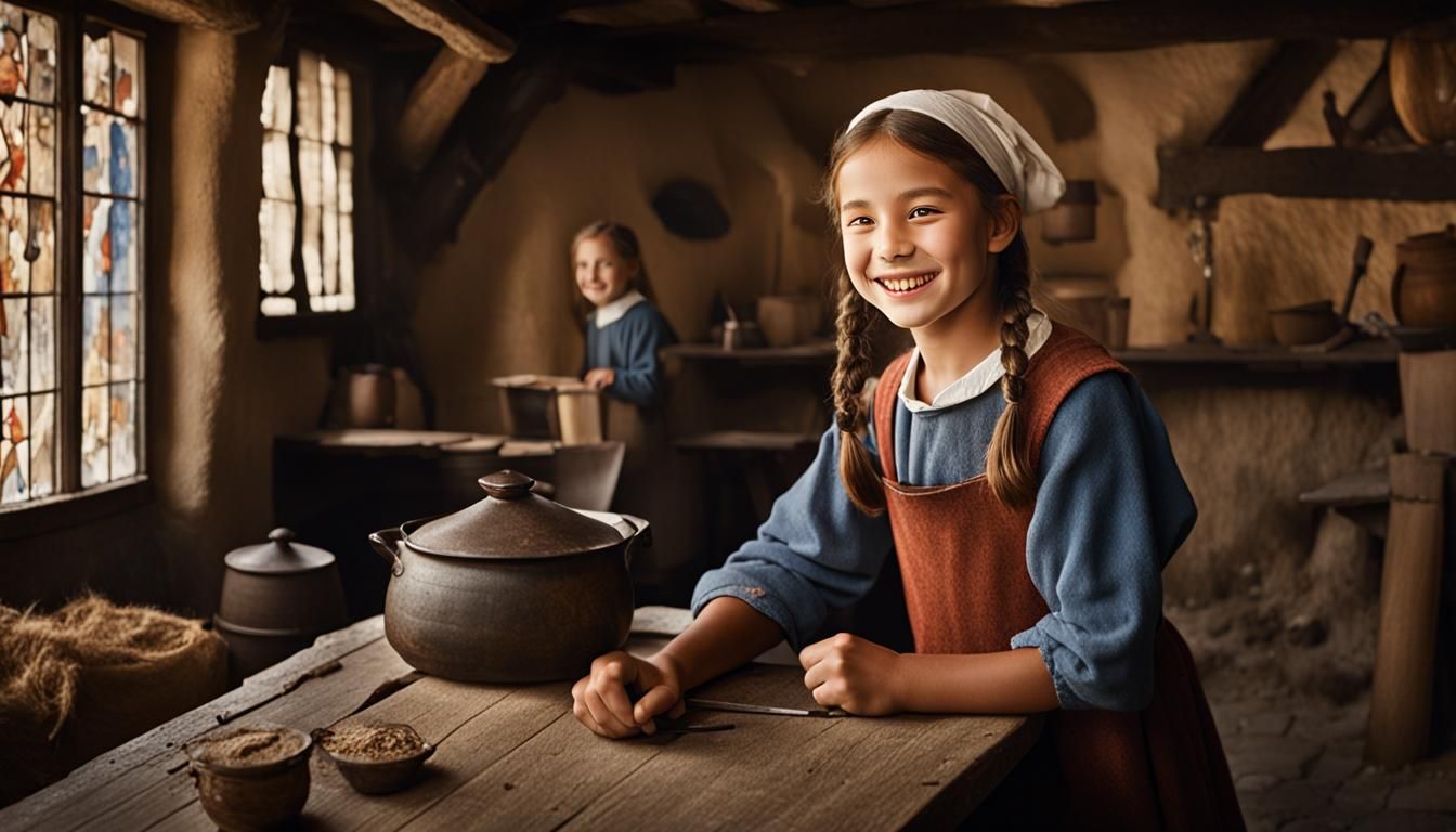 Smiling Girl Working at Medieval Inn Portrait