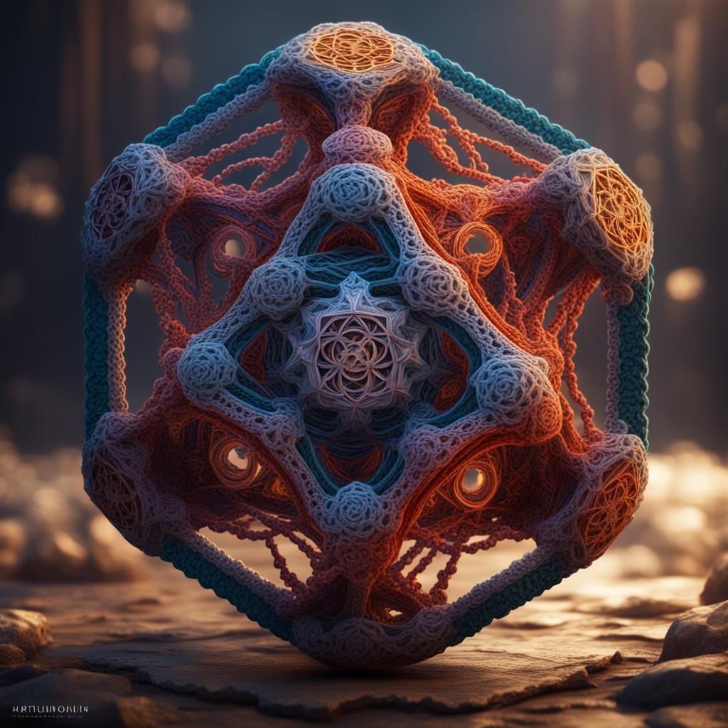 Highly detailed, metatron’s cube in crochet form