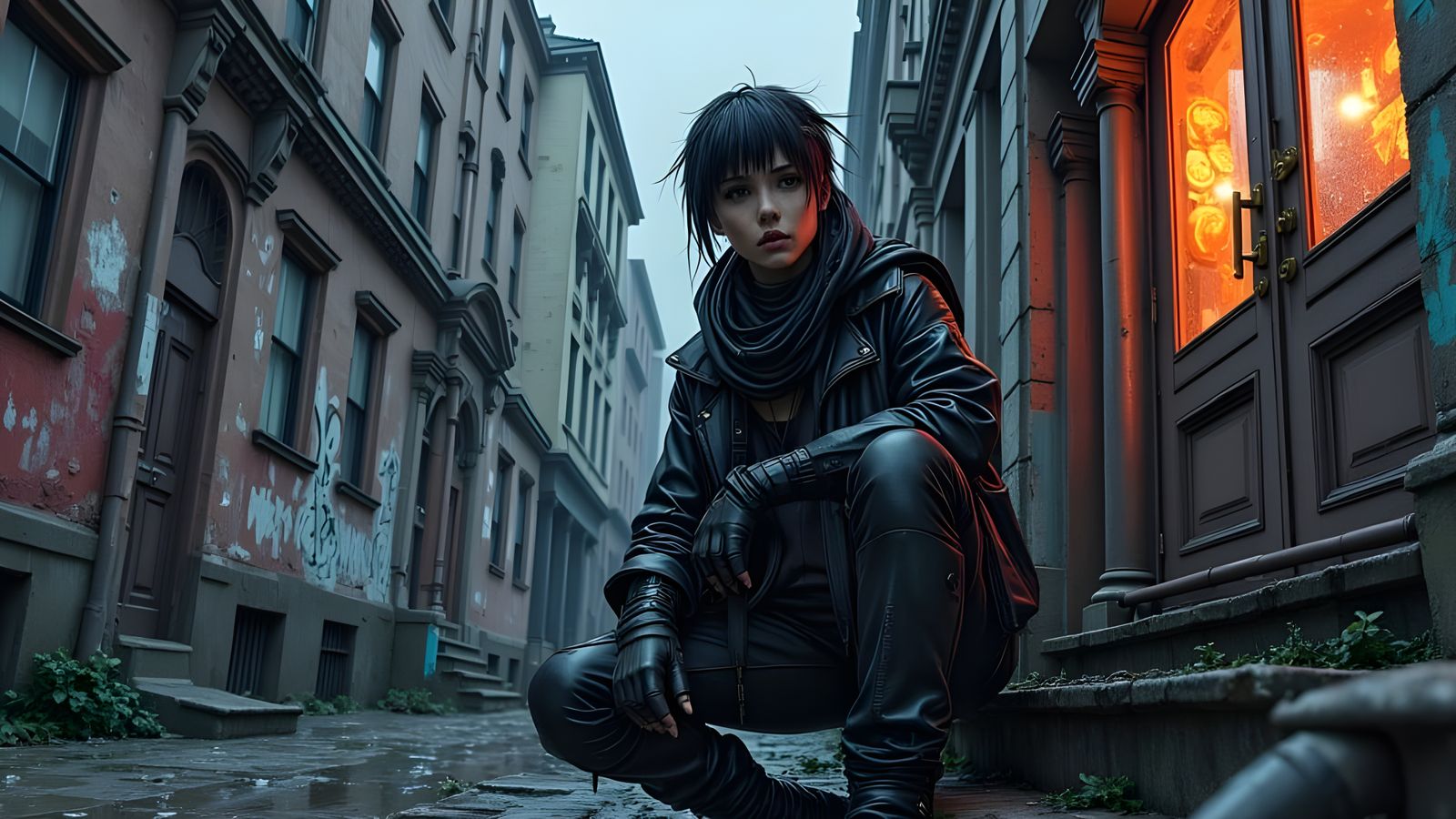 Cyborg Male in Urban Decay, Heavy Rain