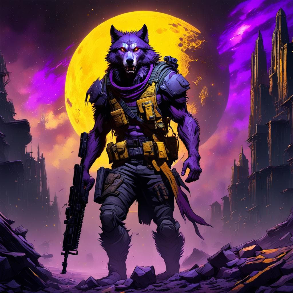 Killer Werewolf in Apocalyptic Landscape: Dark Fantasy Art
