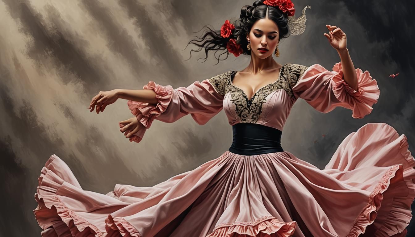 Flamenco Dancer in Traditional Costume: Hyperrealistic Digit...