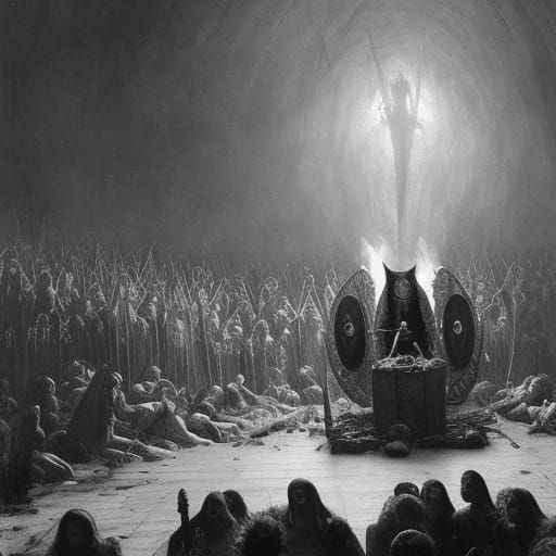 Horror Viking Funeral in Gustave Doré Style