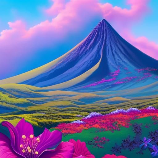 Active Volcano in Hawaii with Hibiscus Flowers