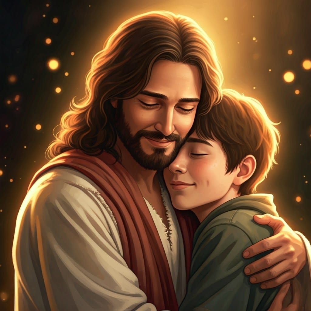 Jesus in a Warm and Gentle Hug with a Teenager