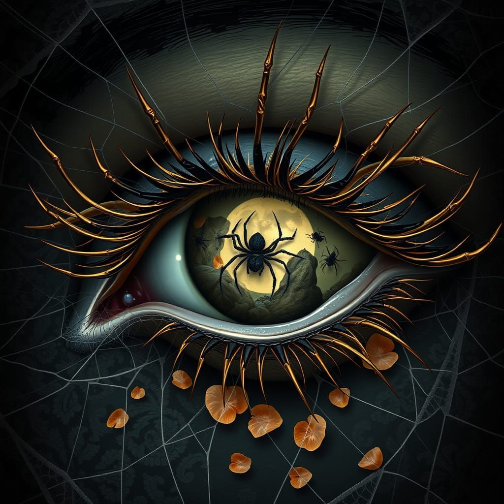 Mystical Bronze Eye in Gothic Web Garden