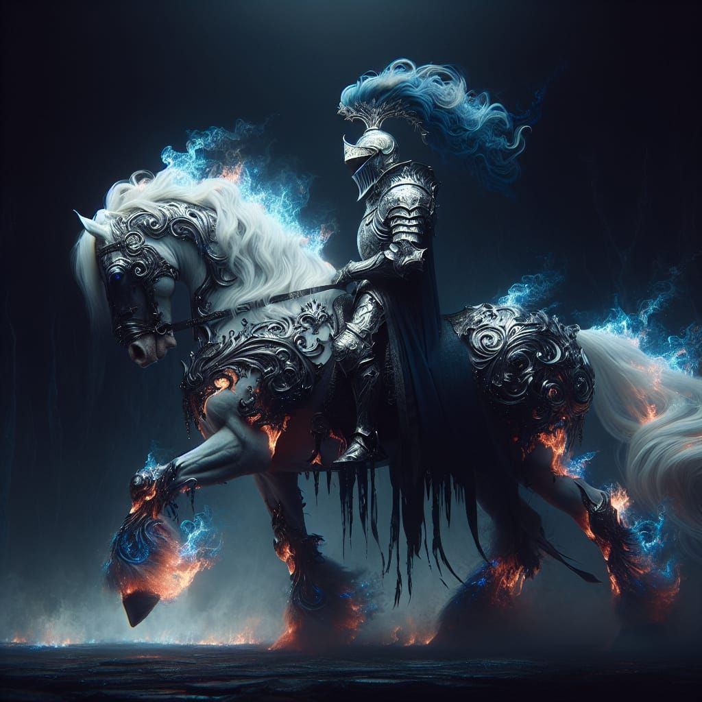 Epic Dark Fantasy Knight on Flaming Horse