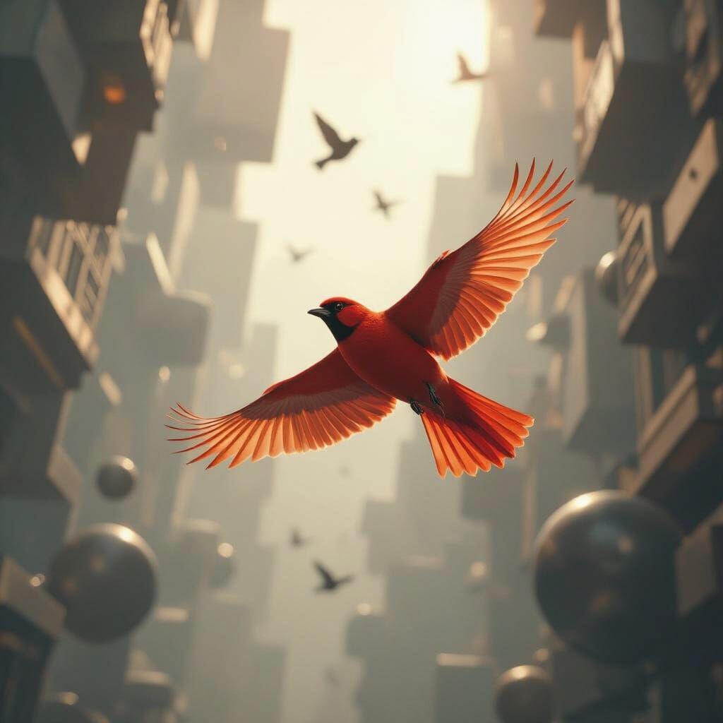 Red Bird Soars Through Non-Euclidean Geometry