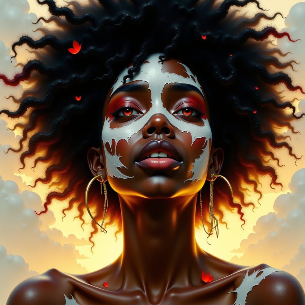 Black Woman with Piercing Eyes in Digital Art Style