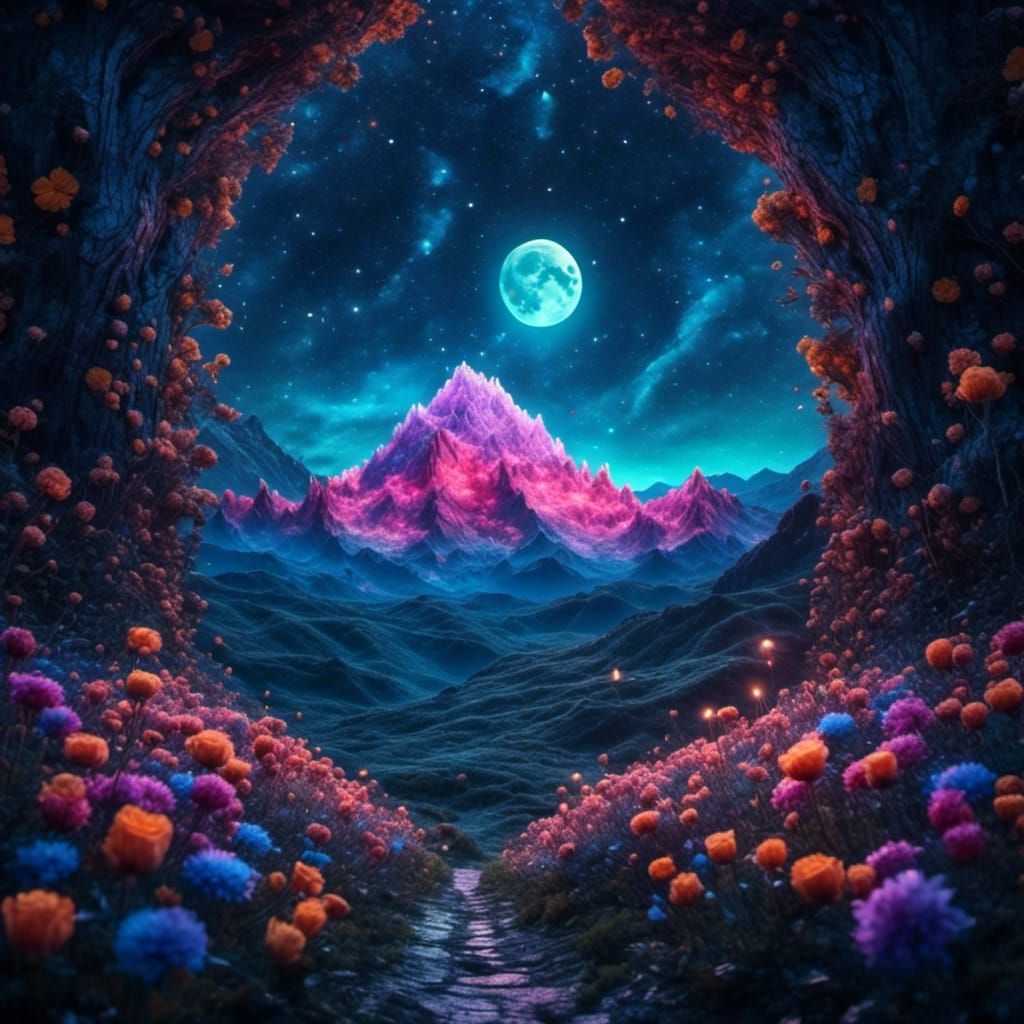 Moonlit Flower: Detailed Neo-Impressionist Painting