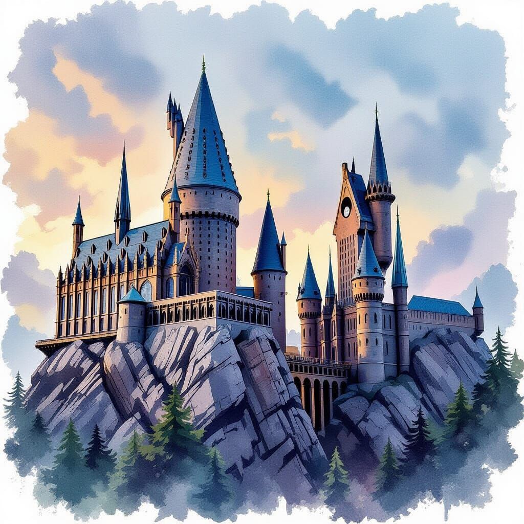 Hogwarts Castle as Impasto Painting