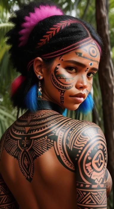 Australian Aboriginal Woman with Tribal Tattoos