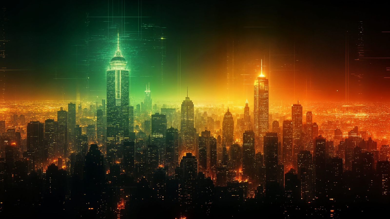 Glitched Cityscape in Neon Hues