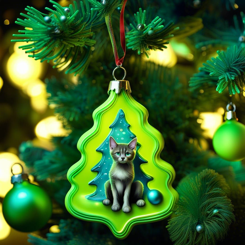 Whimsical Christmas Tree with Bioluminescent Puppies and Kit...
