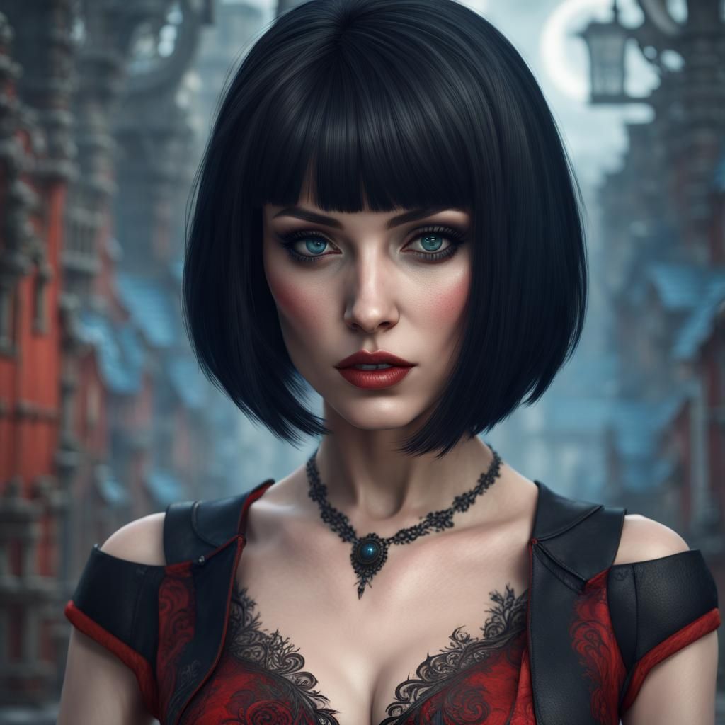 Gothic Woman in Red Shirt: Fantasy Art Portrait