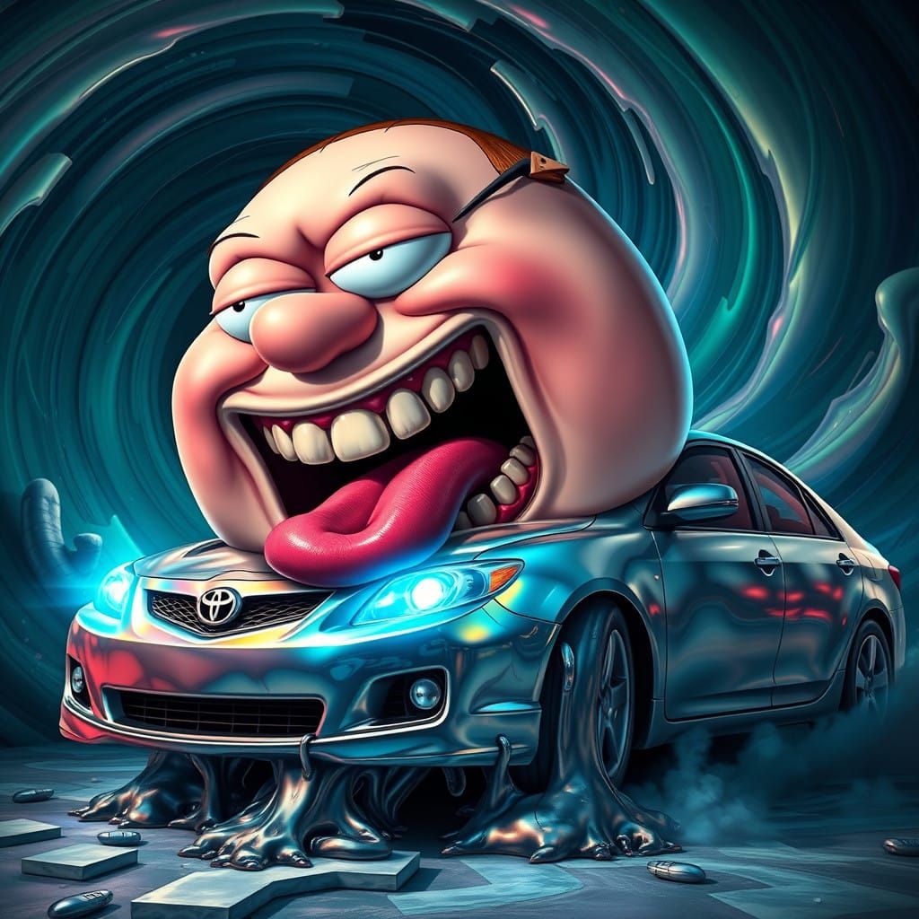 Peter Griffin Devours a Metallic Feast in Surreal Dreamscape