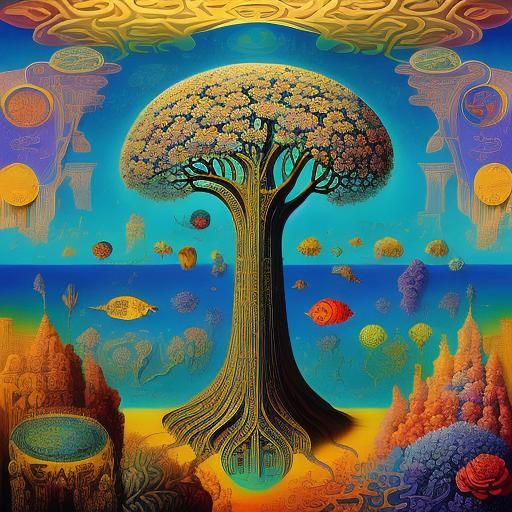 Surreal Tree of Life Underwater, Dali Style