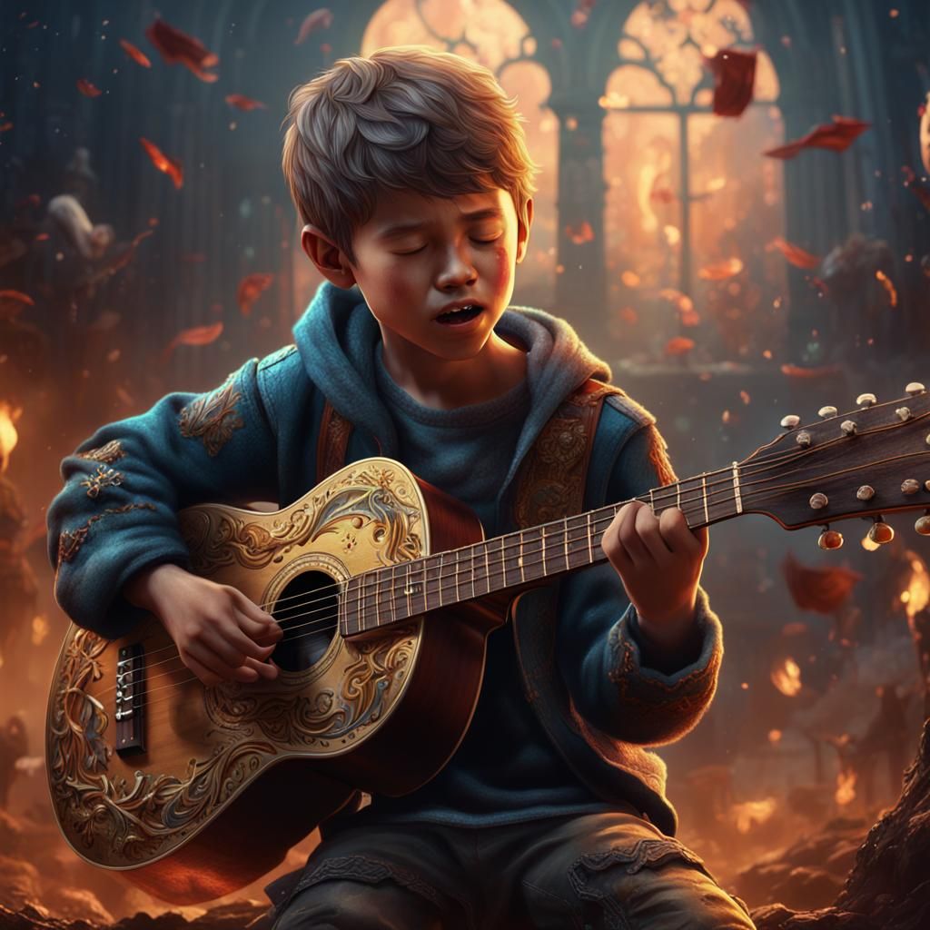 Boy Plays Guitar and Cries: Fantasy Concept Art