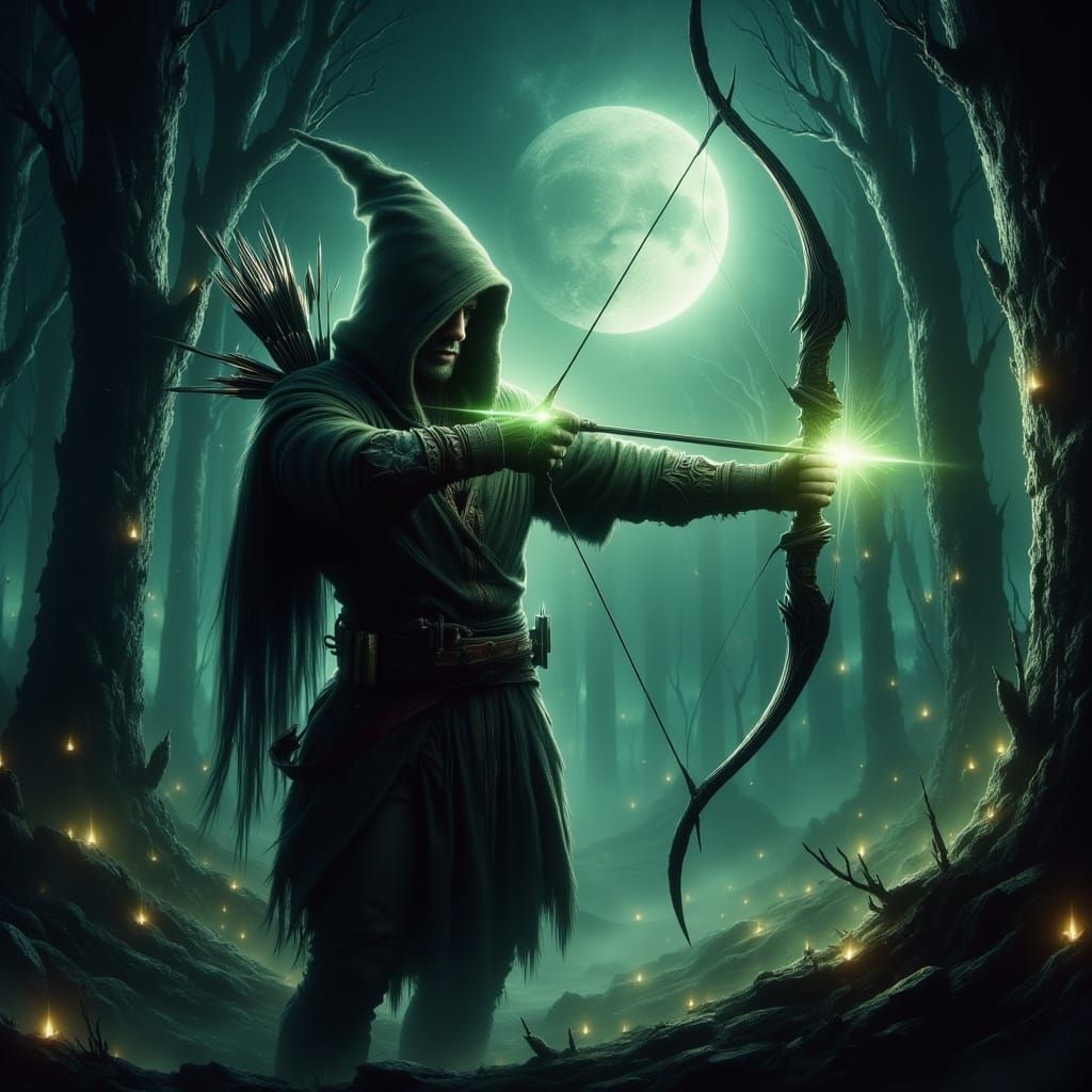 Dark Fantasy Robin Hood in Moonlit Forest