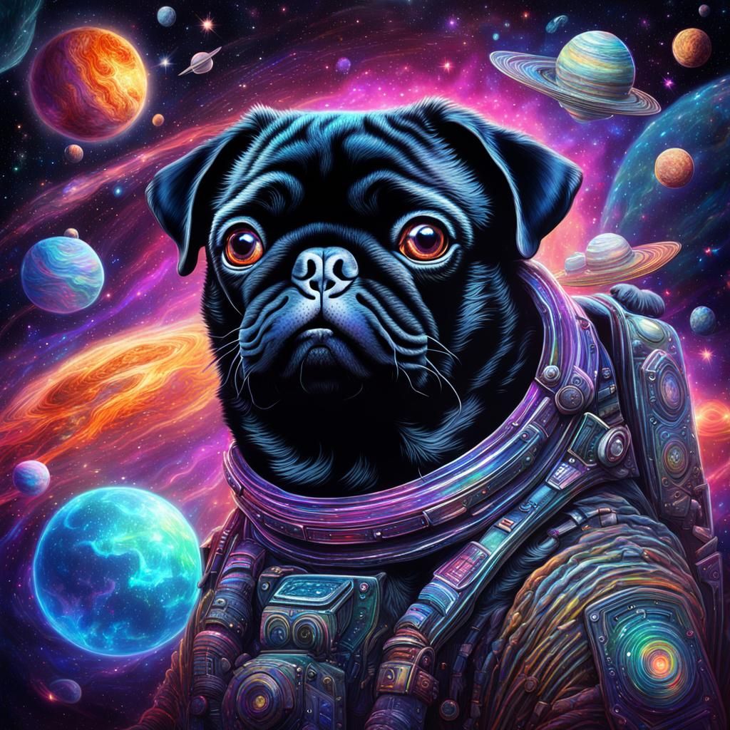 Black Pug Army Conquers Space as Astral Illustration
