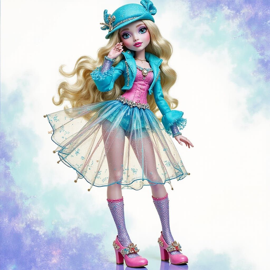 Surreal Aquatic Fashion Doll Poses in Dreamy Oceanic Landsca...