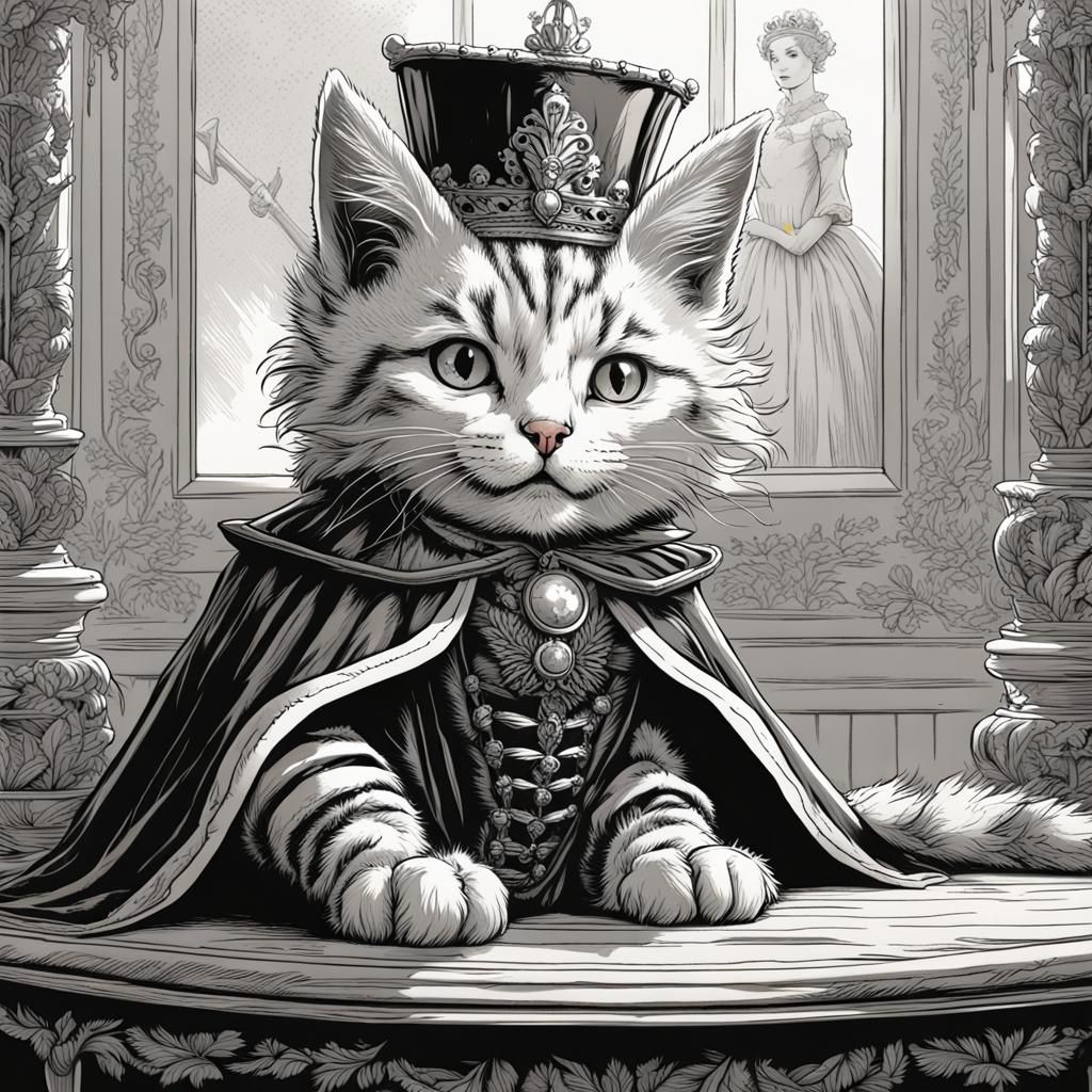 Victorian Kitten Portrait in Tenniel's Style